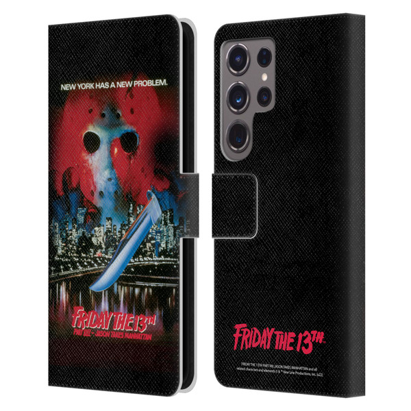 Friday the 13th Part VIII Jason Takes Manhattan Graphics Key Art Leather Book Wallet Case Cover For Samsung Galaxy S24 Ultra 5G