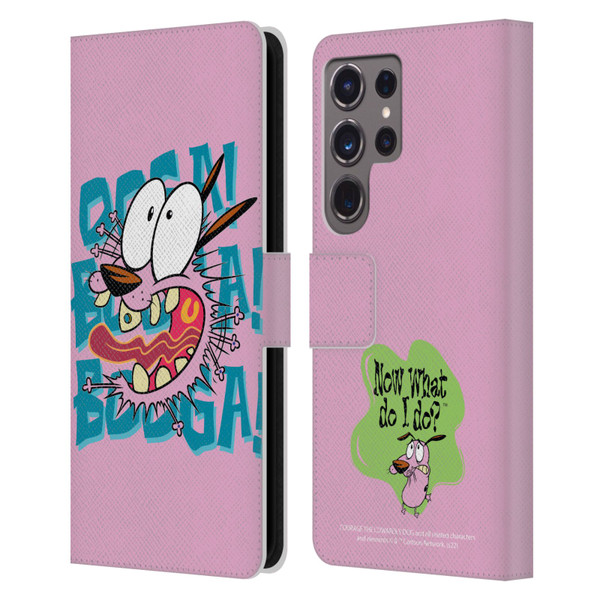 Courage The Cowardly Dog Graphics Spooked Leather Book Wallet Case Cover For Samsung Galaxy S24 Ultra 5G