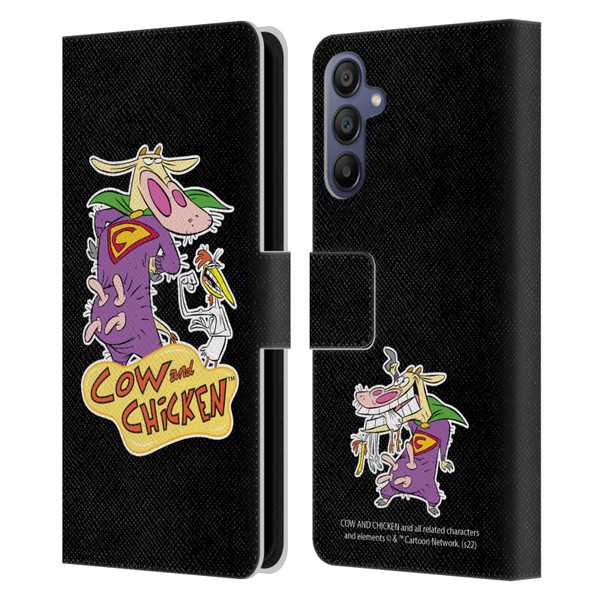 Cow and Chicken Graphics Super Cow Leather Book Wallet Case Cover For Samsung Galaxy A15