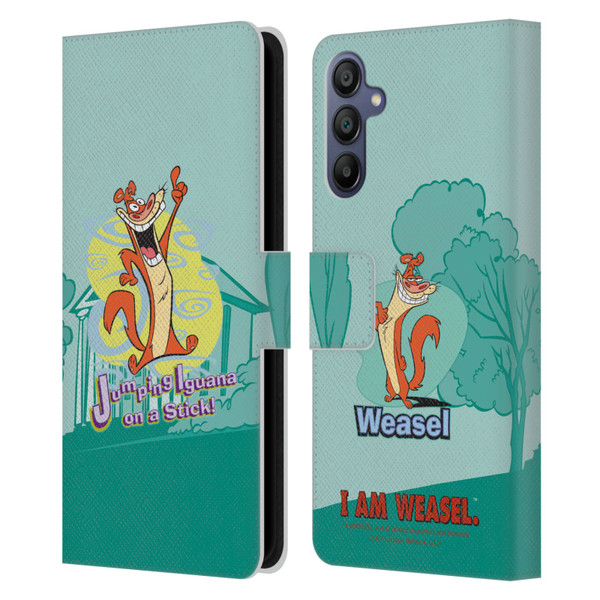 I Am Weasel. Graphics Jumping Iguana On A Stick Leather Book Wallet Case Cover For Samsung Galaxy A15