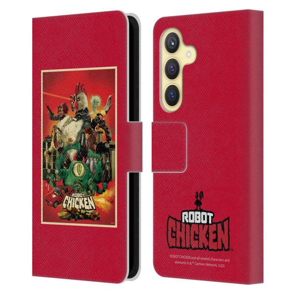 Robot Chicken Graphics Poster Leather Book Wallet Case Cover For Samsung Galaxy S24 5G