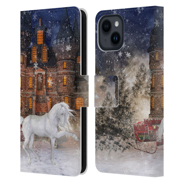 Simone Gatterwe Horses Christmas Time Leather Book Wallet Case Cover For Apple iPhone 15