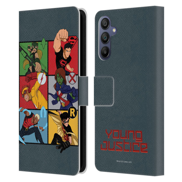 Young Justice Graphics Character Art Leather Book Wallet Case Cover For Samsung Galaxy A15