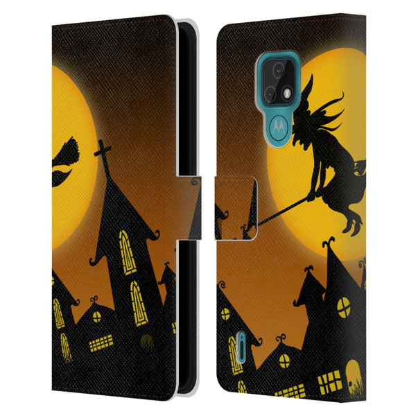 Simone Gatterwe Halloween Witch Leather Book Wallet Case Cover For Motorola Moto E7