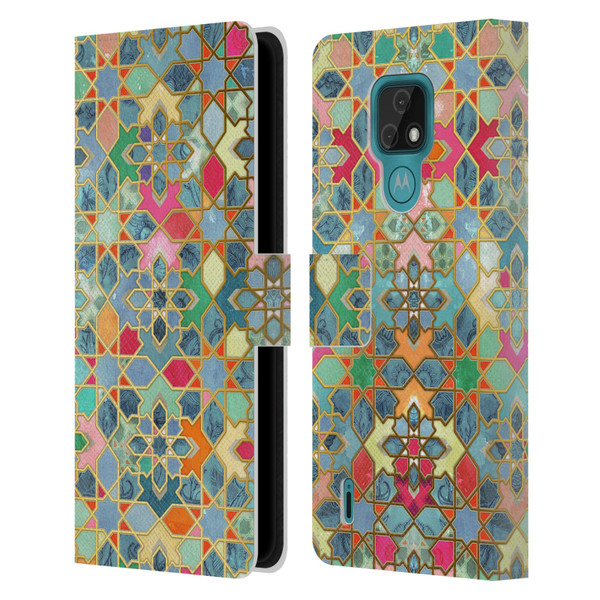 Micklyn Le Feuvre Moroccan Gilt and Glory Leather Book Wallet Case Cover For Motorola Moto E7