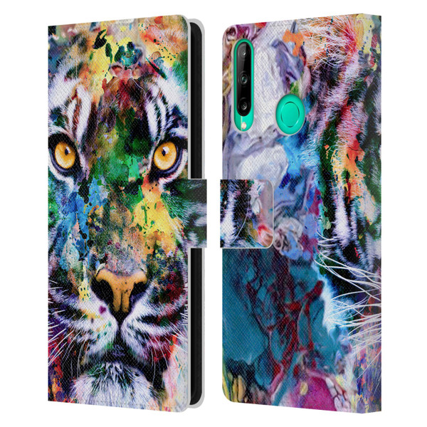 Riza Peker Animal Abstract Abstract Tiger Leather Book Wallet Case Cover For Huawei P40 lite E