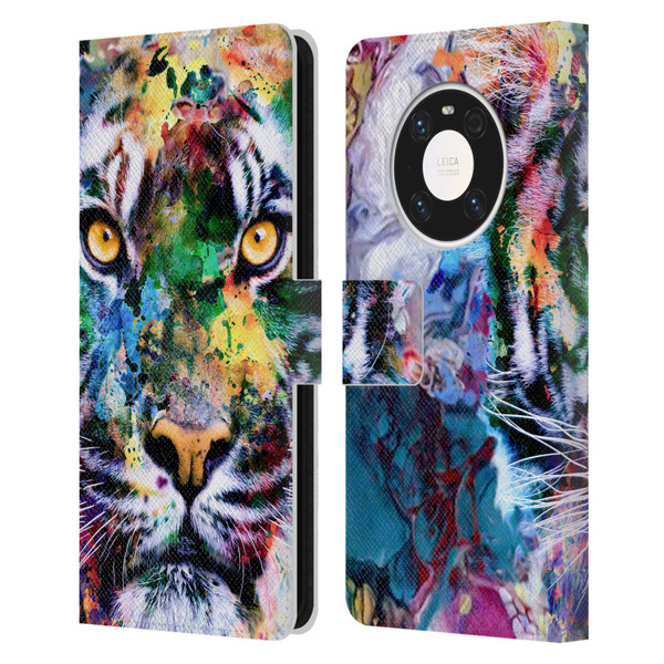 Riza Peker Animal Abstract Abstract Tiger Leather Book Wallet Case Cover For Huawei Mate 40 Pro 5G