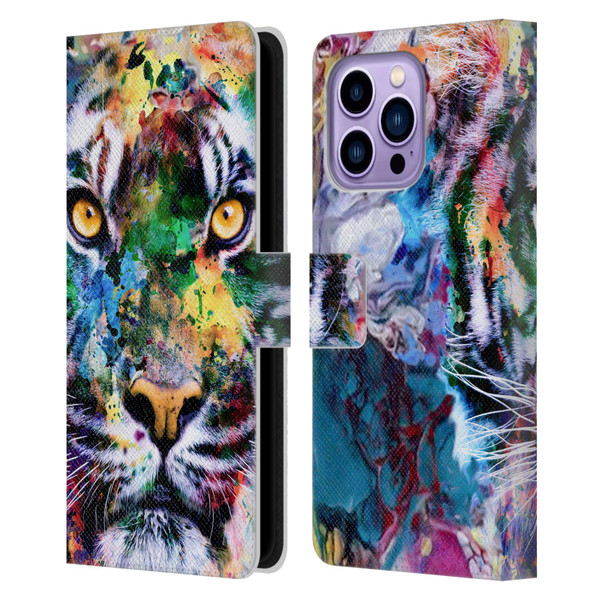 Riza Peker Animal Abstract Abstract Tiger Leather Book Wallet Case Cover For Apple iPhone 14 Pro Max