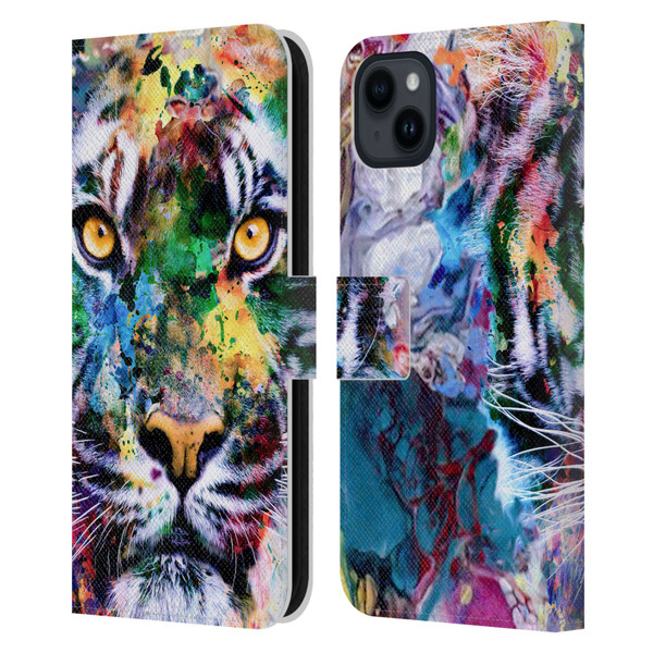 Riza Peker Animal Abstract Abstract Tiger Leather Book Wallet Case Cover For Apple iPhone 15 Plus