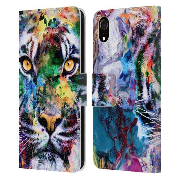 Riza Peker Animal Abstract Abstract Tiger Leather Book Wallet Case Cover For Apple iPhone XR