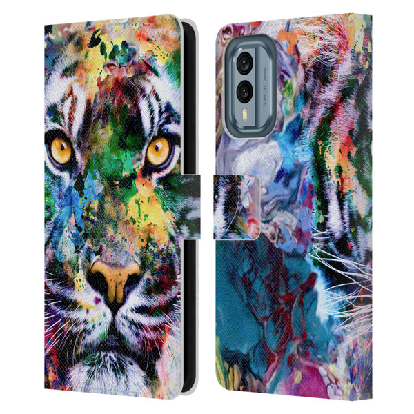 Riza Peker Animal Abstract Abstract Tiger Leather Book Wallet Case Cover For Nokia X30