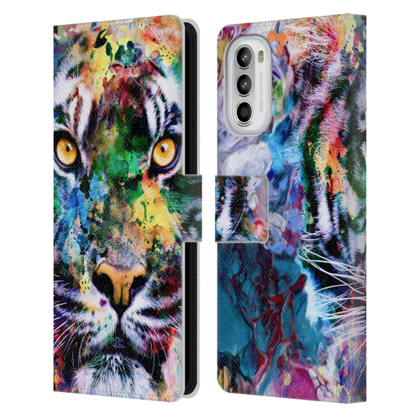 Riza Peker Animal Abstract Abstract Tiger Leather Book Wallet Case Cover For Motorola Moto G52