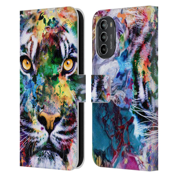 Riza Peker Animal Abstract Abstract Tiger Leather Book Wallet Case Cover For Motorola Moto G82 5G