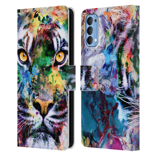 Riza Peker Animal Abstract Abstract Tiger Leather Book Wallet Case Cover For OPPO Reno 4 5G