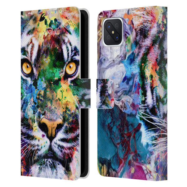 Riza Peker Animal Abstract Abstract Tiger Leather Book Wallet Case Cover For OPPO Reno4 Z 5G
