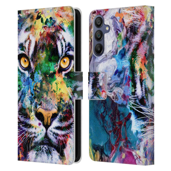 Riza Peker Animal Abstract Abstract Tiger Leather Book Wallet Case Cover For Samsung Galaxy A15