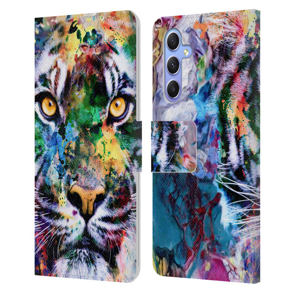 Riza Peker Animal Abstract Abstract Tiger Leather Book Wallet Case Cover For Samsung Galaxy A34 5G