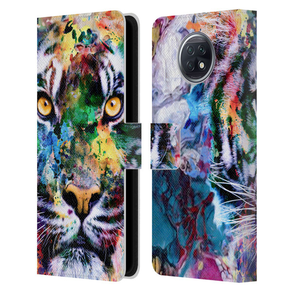 Riza Peker Animal Abstract Abstract Tiger Leather Book Wallet Case Cover For Xiaomi Redmi Note 9T 5G
