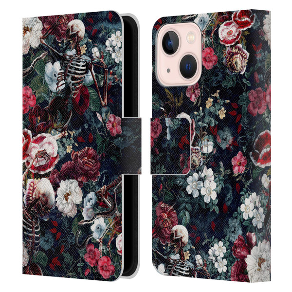 Riza Peker Skulls 9 Skeletal Bloom Leather Book Wallet Case Cover For Apple iPhone 13 Mini