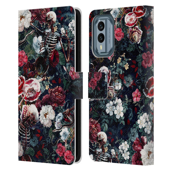 Riza Peker Skulls 9 Skeletal Bloom Leather Book Wallet Case Cover For Nokia X30