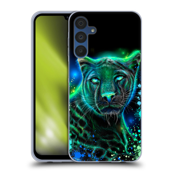 Sheena Pike Big Cats Neon Blue Green Panther Soft Gel Case for Samsung Galaxy A15