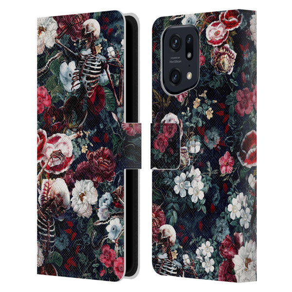 Riza Peker Skulls 9 Skeletal Bloom Leather Book Wallet Case Cover For OPPO Find X5 Pro