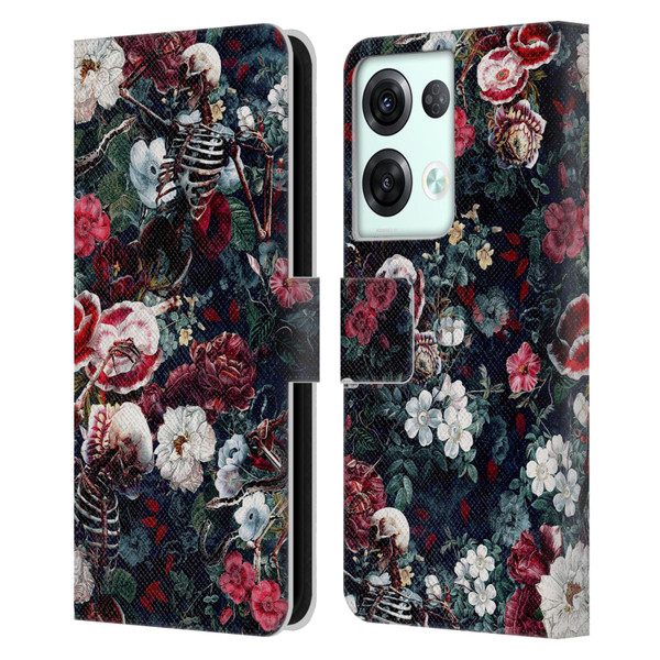 Riza Peker Skulls 9 Skeletal Bloom Leather Book Wallet Case Cover For OPPO Reno8 Pro