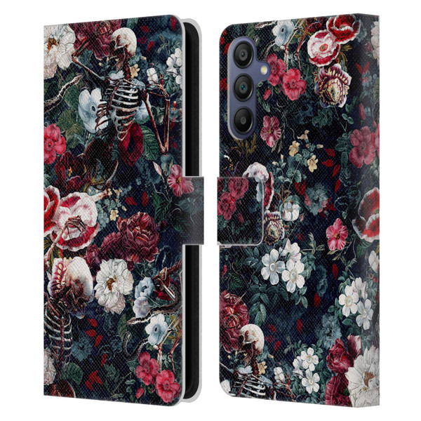 Riza Peker Skulls 9 Skeletal Bloom Leather Book Wallet Case Cover For Samsung Galaxy A15