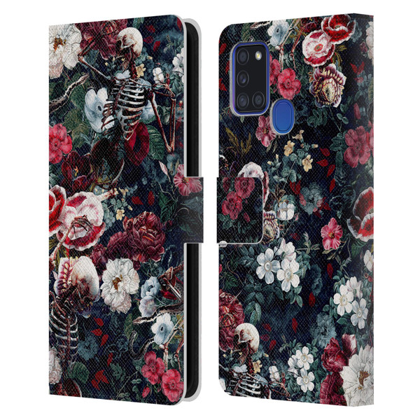Riza Peker Skulls 9 Skeletal Bloom Leather Book Wallet Case Cover For Samsung Galaxy A21s (2020)