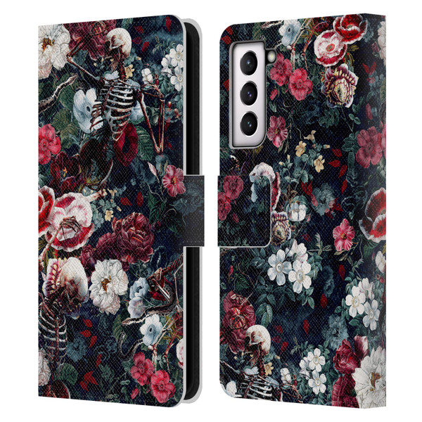 Riza Peker Skulls 9 Skeletal Bloom Leather Book Wallet Case Cover For Samsung Galaxy S21 5G