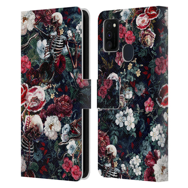 Riza Peker Skulls 9 Skeletal Bloom Leather Book Wallet Case Cover For Samsung Galaxy M30s (2019)/M21 (2020)