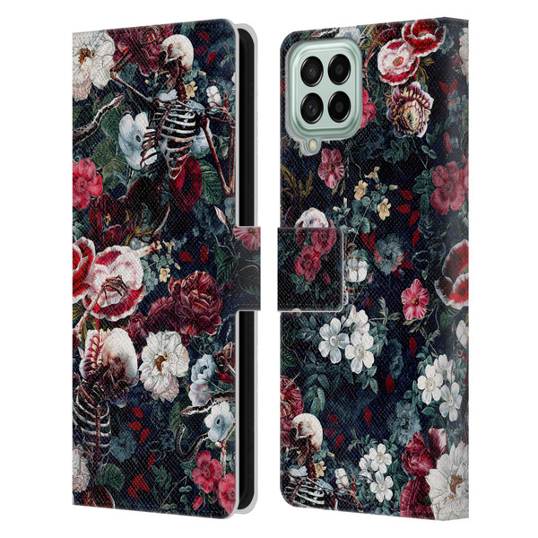 Riza Peker Skulls 9 Skeletal Bloom Leather Book Wallet Case Cover For Samsung Galaxy M33 (2022)