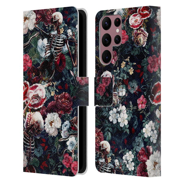 Riza Peker Skulls 9 Skeletal Bloom Leather Book Wallet Case Cover For Samsung Galaxy S22 Ultra 5G