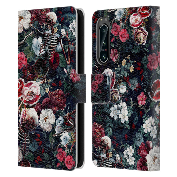 Riza Peker Skulls 9 Skeletal Bloom Leather Book Wallet Case Cover For Sony Xperia 5 IV