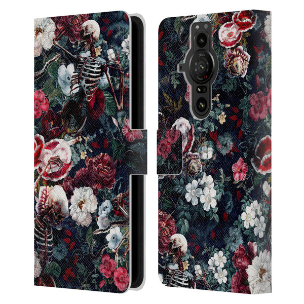 Riza Peker Skulls 9 Skeletal Bloom Leather Book Wallet Case Cover For Sony Xperia Pro-I