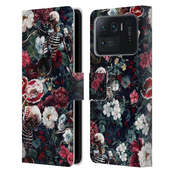 Riza Peker Skulls 9 Skeletal Bloom Leather Book Wallet Case Cover For Xiaomi Mi 11 Ultra