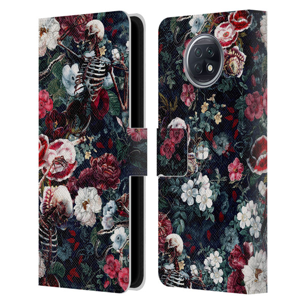 Riza Peker Skulls 9 Skeletal Bloom Leather Book Wallet Case Cover For Xiaomi Redmi Note 9T 5G