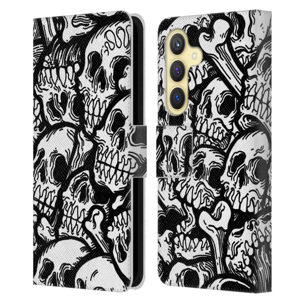 Matt Bailey Skull All Over Leather Book Wallet Case Cover For Samsung Galaxy S24 5G