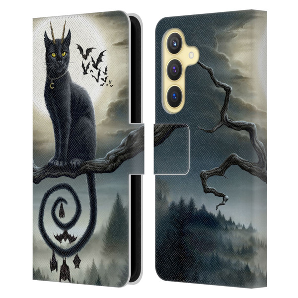 Sarah Richter Animals Gothic Black Cat & Bats Leather Book Wallet Case Cover For Samsung Galaxy S24 5G