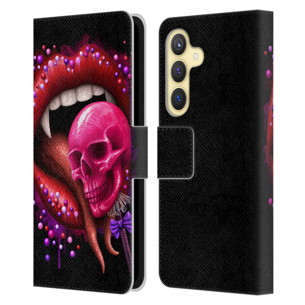 Sarah Richter Skulls Red Vampire Candy Lips Leather Book Wallet Case Cover For Samsung Galaxy S24 5G