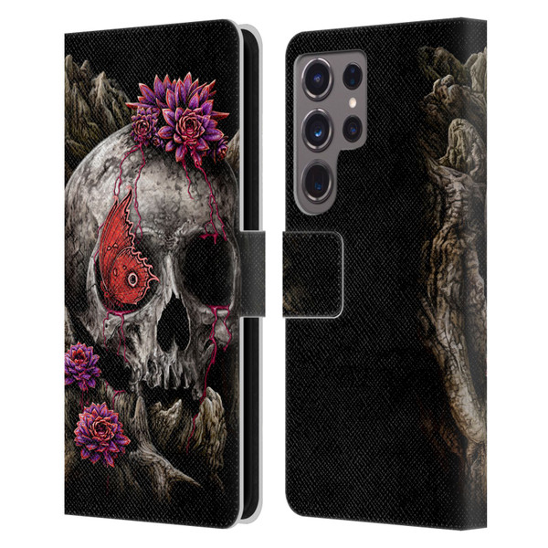 Sarah Richter Skulls Butterfly And Flowers Leather Book Wallet Case Cover For Samsung Galaxy S24 Ultra 5G