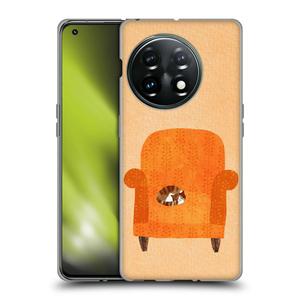 Planet Cat Arm Chair Orange Chair Cat Soft Gel Case for OnePlus 11 5G
