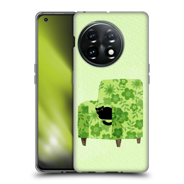 Planet Cat Arm Chair Pear Green Chair Cat Soft Gel Case for OnePlus 11 5G