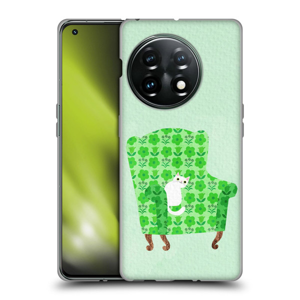 Planet Cat Arm Chair Spring Green Chair Cat Soft Gel Case for OnePlus 11 5G