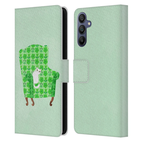 Planet Cat Arm Chair Spring Green Chair Cat Leather Book Wallet Case Cover For Samsung Galaxy A15