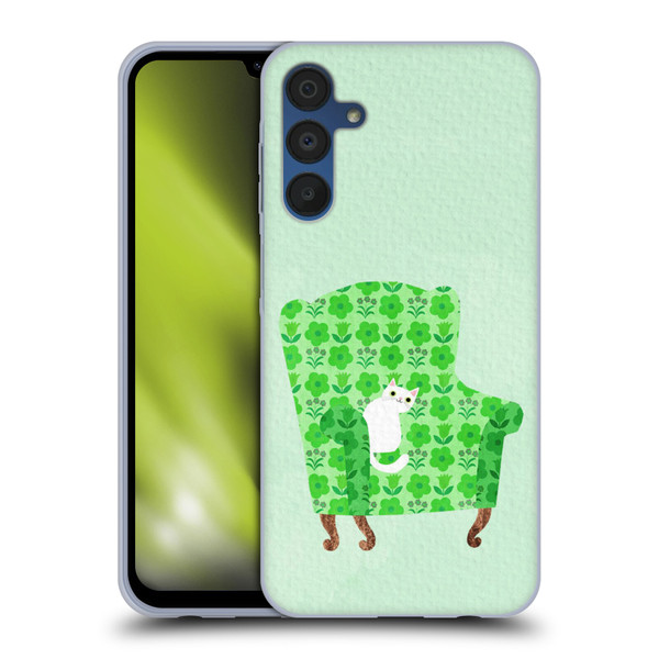 Planet Cat Arm Chair Spring Green Chair Cat Soft Gel Case for Samsung Galaxy A15