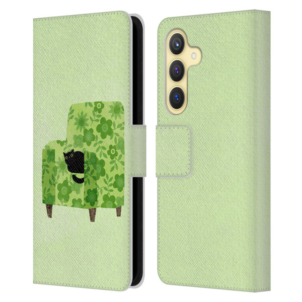 Planet Cat Arm Chair Pear Green Chair Cat Leather Book Wallet Case Cover For Samsung Galaxy S24 5G