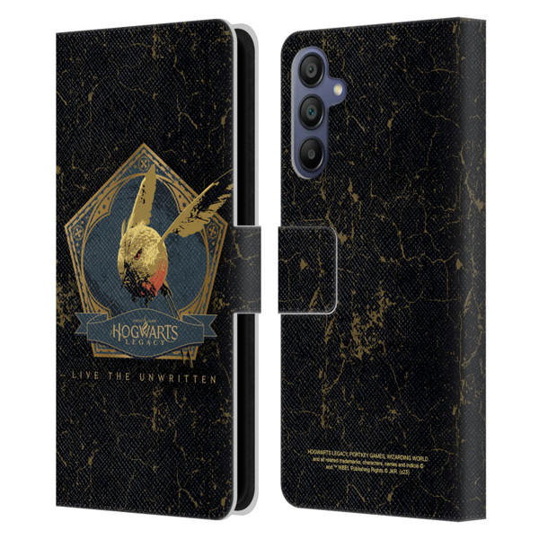 Hogwarts Legacy Graphics Golden Snidget Leather Book Wallet Case Cover For Samsung Galaxy A15