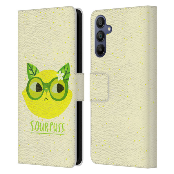 Planet Cat Puns Sour Puss Leather Book Wallet Case Cover For Samsung Galaxy A15