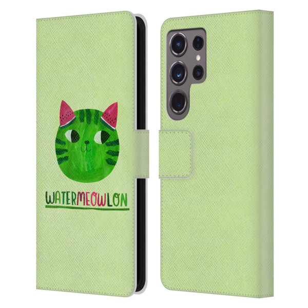 Planet Cat Puns Watermeowlon Leather Book Wallet Case Cover For Samsung Galaxy S24 Ultra 5G